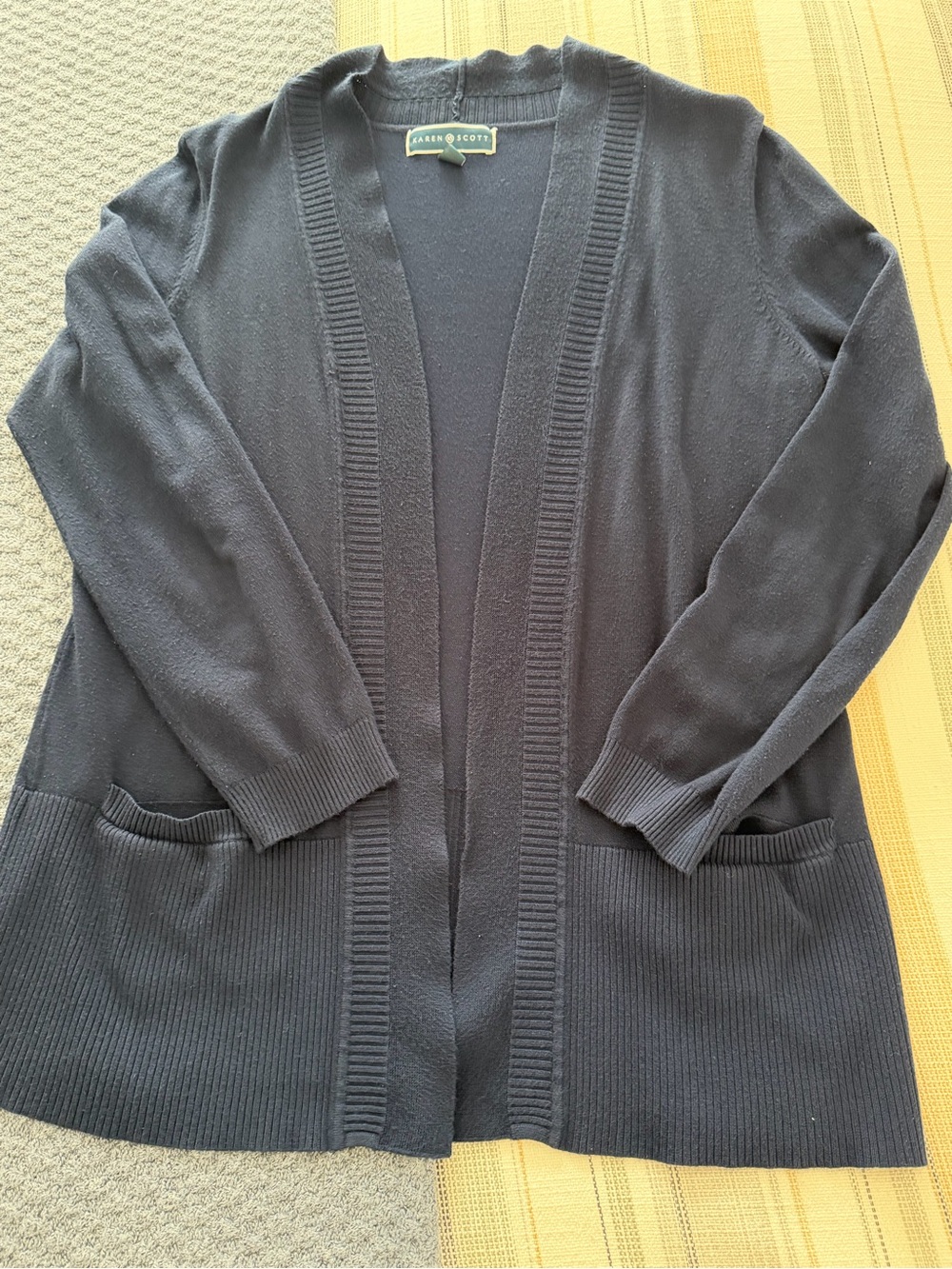 Karen Scott Open-Front navy blue  Knit Cardigan